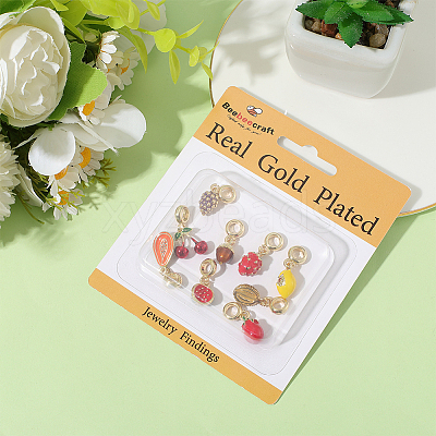 9Pcs 9 Styles Brass Enamel Fruit European Dangle Charms OPDL-BBC0001-04G-1