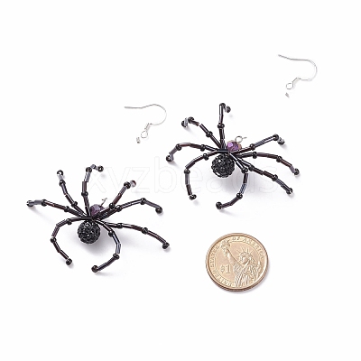 Glass Seed Braided Spider Long Dangle Earrings EJEW-TA00085-1