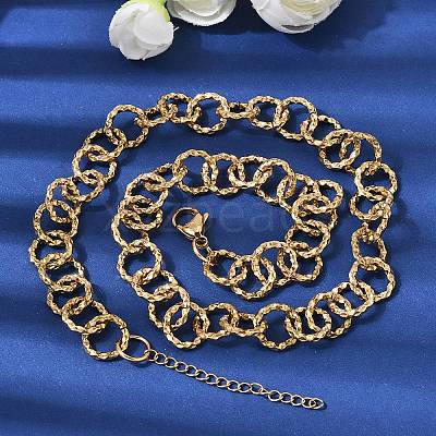 12MM Women's 304 Stainless Steel Textured Ring Link Chain Necklaces NJEW-A067-04G-1