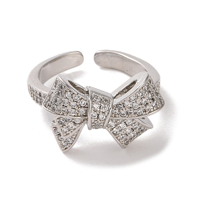 Brass Micro Pave Cubic Zirconia Open Cuff Ring RJEW-K256-58B-P-1