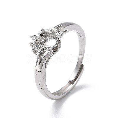 Adjustable Rhodium Plated 925 Sterling Silver Clear Cubic Zirconia Ring Components STER-C011-02P-1