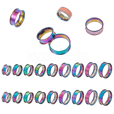 18Pcs 9 Size 201 Stainless Steel Grooved Finger Ring Settings STAS-UN0049-69MC-1