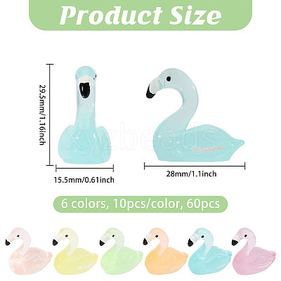 60Pcs 6 Colors Luminous Resin Flamingo Shape Display Ornaments DJEW-CA0001-53-1