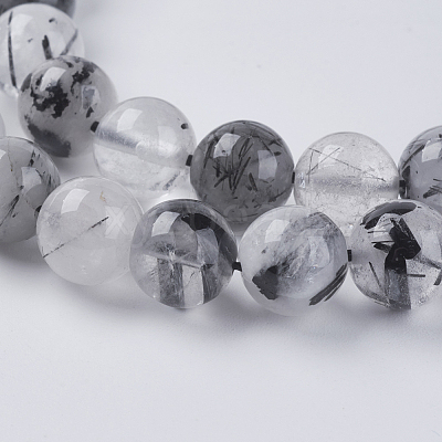 Natural Black Rutilated Quartz Beads Strands X-G-G448-8mm-13-1