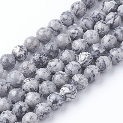 Natural Map Stone/Picasso Stone/Picasso Jasper Beads Strands X-G-G047-6mm-1