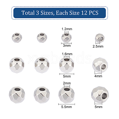 36Pcs 3 Style 201 Stainless Steel Beads STAS-UN0045-50-1