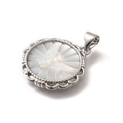 Brass with Natural Shell Carved Pendants KK-Z091-01P-03-1