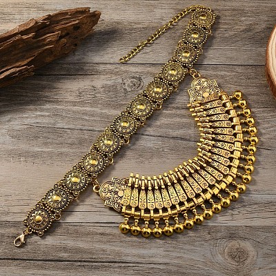 Ethnic Style Zinc Alloy Coin Tassel Statement Bib Necklaces for Women FS-WGFF897-01-1