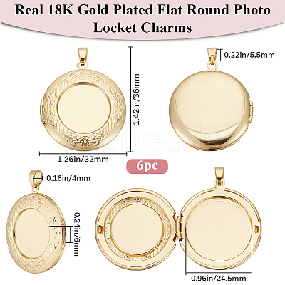 6Pcs Brass Locket Pendants KK-BBC0015-47-1