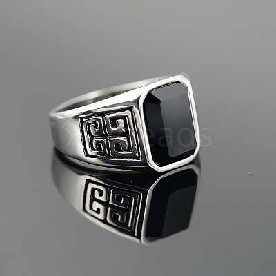 304 Stainless Steel & Obsidian Finger Rings for Men FS-WG9DF95-02-1