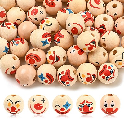 20Pcs Printed Wood European Beads WOOD-YW0001-55A-1