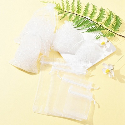 30Pcs 4 Styles Rectangle Organza Bags Jewellery Storage Pouches Wedding Favour Party Mesh Drawstring Gift OP-FS0001-01C-1