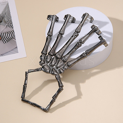 Punk Style Alloy Skeleton Hand Ring Bracelets with Finger Nails Tip Claw WG3AE99-01-1