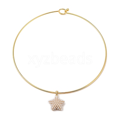 Brass with ABS Imitation Pearl Charm Necklace BJEW-Q350-05B-G-1