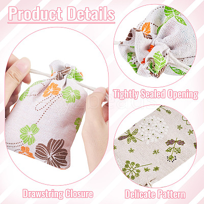 20Pcs 4 Styles Polycotton(Polyester Cotton) Printed Packing Pouches Drawstring Bags ABAG-TA0002-10-1