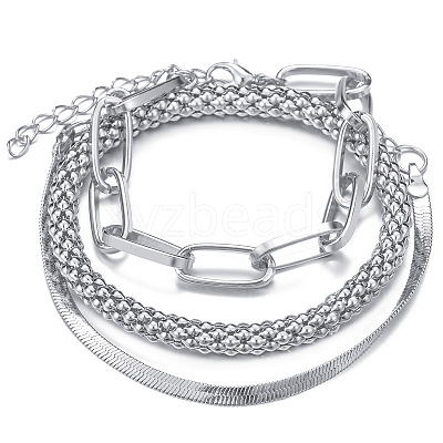 3Pcs Alloy Snake Chain Bracelets & Oval Link Chain Bracelets & Bangles Set WGF0598-02-1