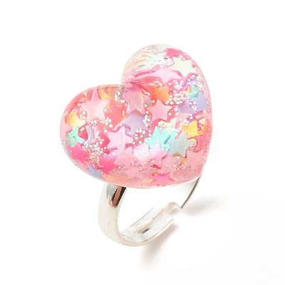 3D Resin Heart with Star Adjustable Ring RJEW-JR00457-1