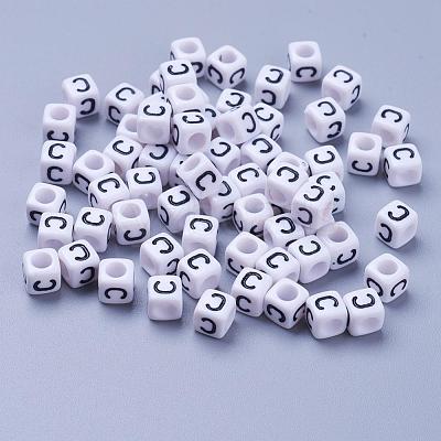 Letter C Cube White Acrylic Beads X-PL37C9308-C-1