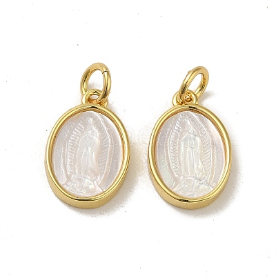 Rack Plating Brass Pave Shell Oval Charms KK-H473-09G-1