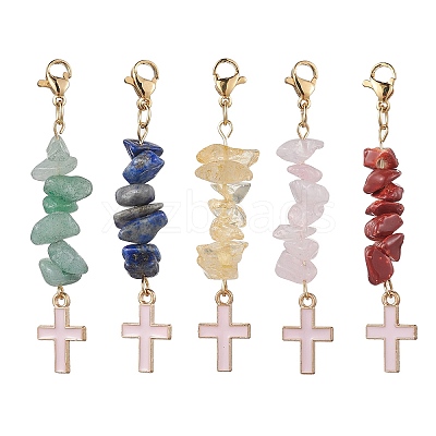 Natural Mixed Gemstone Pendant Decorations HJEW-JM01793-1