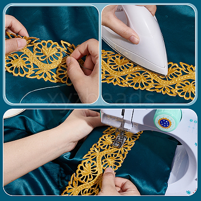 4M Iron on/Sew on Polyester Flower Lace Ribbon OCOR-WH0088-48B-1