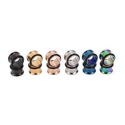 12Pcs 6 Colors 316 Surgical Stainless Steel Screw Ear Gauges Flesh Tunnels Plugs STAS-YW0001-16B-1
