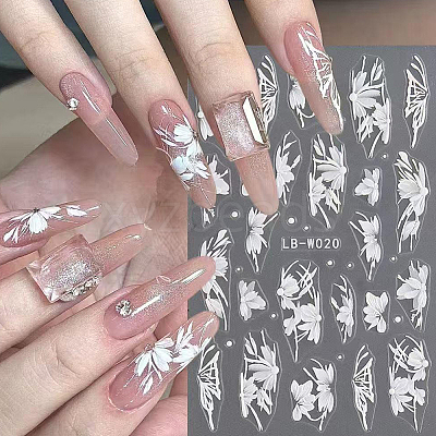 4Pcs 4 Styles Flower Pattern Self Adhesive PET Nail Art Stickers Decals MRMJ-SP0001-22-1