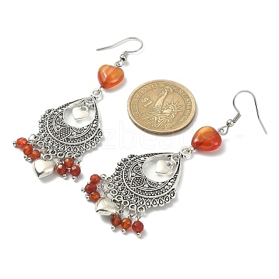 Dyed Natural Red Agate Heart Chandelier Earrings EJEW-JE05364-04-1