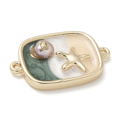 Brass Enamel Rectangle with Starfish Connector Charms KK-M308-08G-03-1