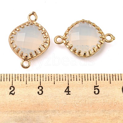 Brass Pave Faceted Glass Connector Charms KK-G486-01G-1