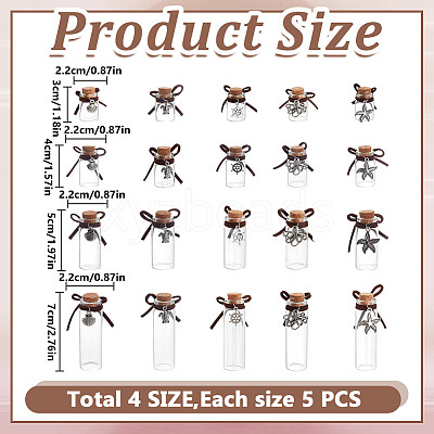 20Pcs 20 Styles Sea Animals Ttheme Transparent Glass Empty Bottles with Alloy Pendants AJEW-DR00031-1