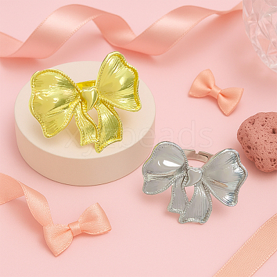 2Pcs 2 Colors Bowknot Alloy Adjustable Finger Rings RJEW-HY0001-25-1