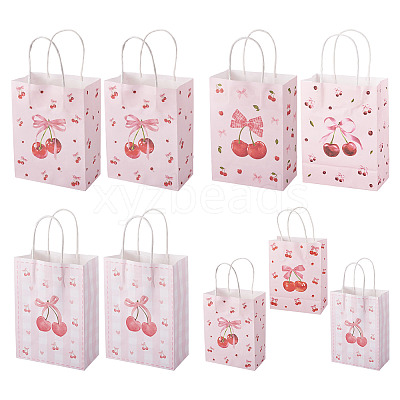 9Pcs 3 Styles Paper Cherry Printed Carry Storage Tote Bags ABAG-TA0001-99-1