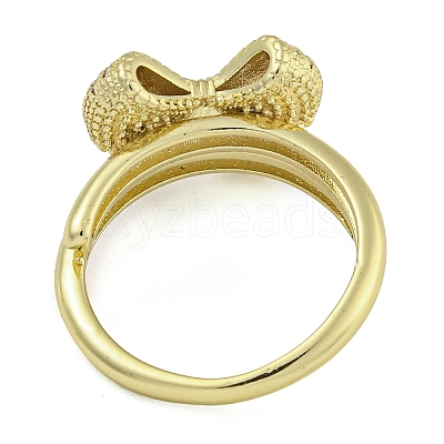 Bowknot Brass Micro Pave Clear Cubic Zirconia Open Cuff Double Rings RJEW-Z046-04G-01-1