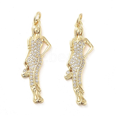 Rack Plating Brass Micro Pave Clear Cubic Zirconia Pendants KK-M280-03G-1