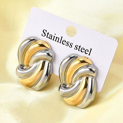 knot 304 Stainless Steel Two Tone Stud Earrings EJEW-D308-10A-PG-1
