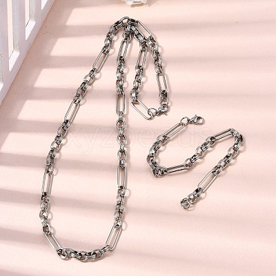 304 Stainless Steel Link Chain Bracelet & Necklace Jewelry Sets SJEW-L199-09P-1