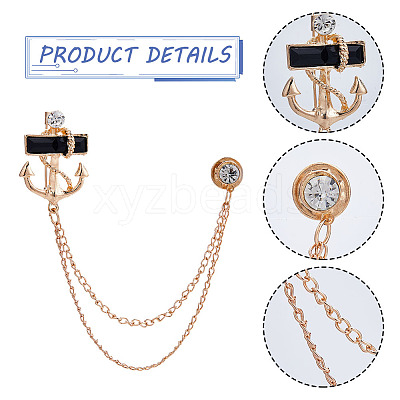 4Pcs 2 Color Jet Rhinestone Anchor Hanging Chain Brooches JEWB-GF0001-38-1