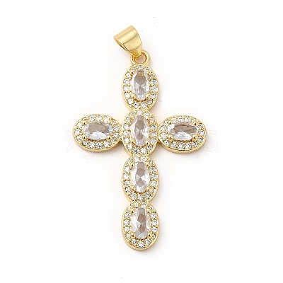 Rack Plating Brass Cubic Zirconia Pendants KK-G456-25G-1