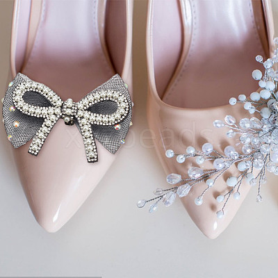 4Pcs 2 Styles Bowknot Polyester Rhinestone Shoe Decorations AJEW-HY0001-79-1