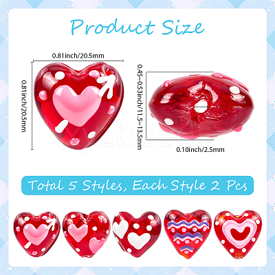 10Pcs 5 Colors Handmade Lampwork Enamel Beads LAMP-PA0001-05-1
