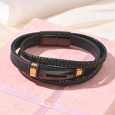 Braided Microfiber Leather Cord Multi-strand Bracelets BJEW-C153-01B-1