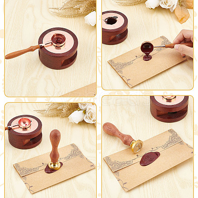 Brass Wax Seal Stamps with Wood Handle AJEW-WH0412-0190-1