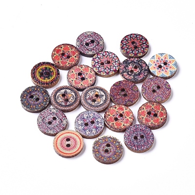 Printed Poplar Wood Buttons WOOD-D021-01A-1
