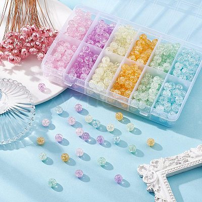 480Pcs 6 Colors Transparent Crackle Acrylic Beads MACR-YW0002-51-1