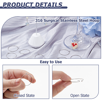 200pcs 316 Surgical Stainless Steel Hoop Earring Findings STAS-HS0001-26D-1