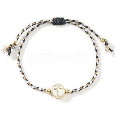 Handmade Flat Round with Cross Brass Resin Beaded Adjustable Bracelets RY0918-4-1