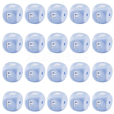 20Pcs Blue Cube Letter Silicone Beads 12x12x12mm Square Dice Alphabet Beads with 2mm Hole Spacer Loose Letter Beads for Bracelet Necklace Jewelry Making JX434F-1