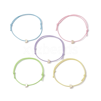 5Pcs 5 Colors Light Gold Brass Moon Braided Bead Bracelets Set BJEW-JB09737-02S-1