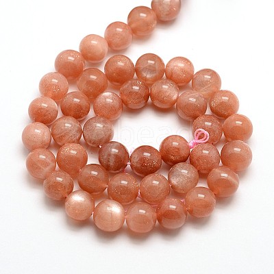 Grade AAA Natural Gemstone Sunstone Round Beads Strands G-E251-34-8mm-1